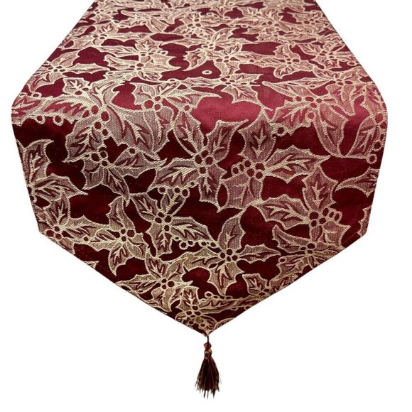 CROSCILL Red Holly Runner Christmas Table Holiday Decor 14x72" - Picture 1 of 5